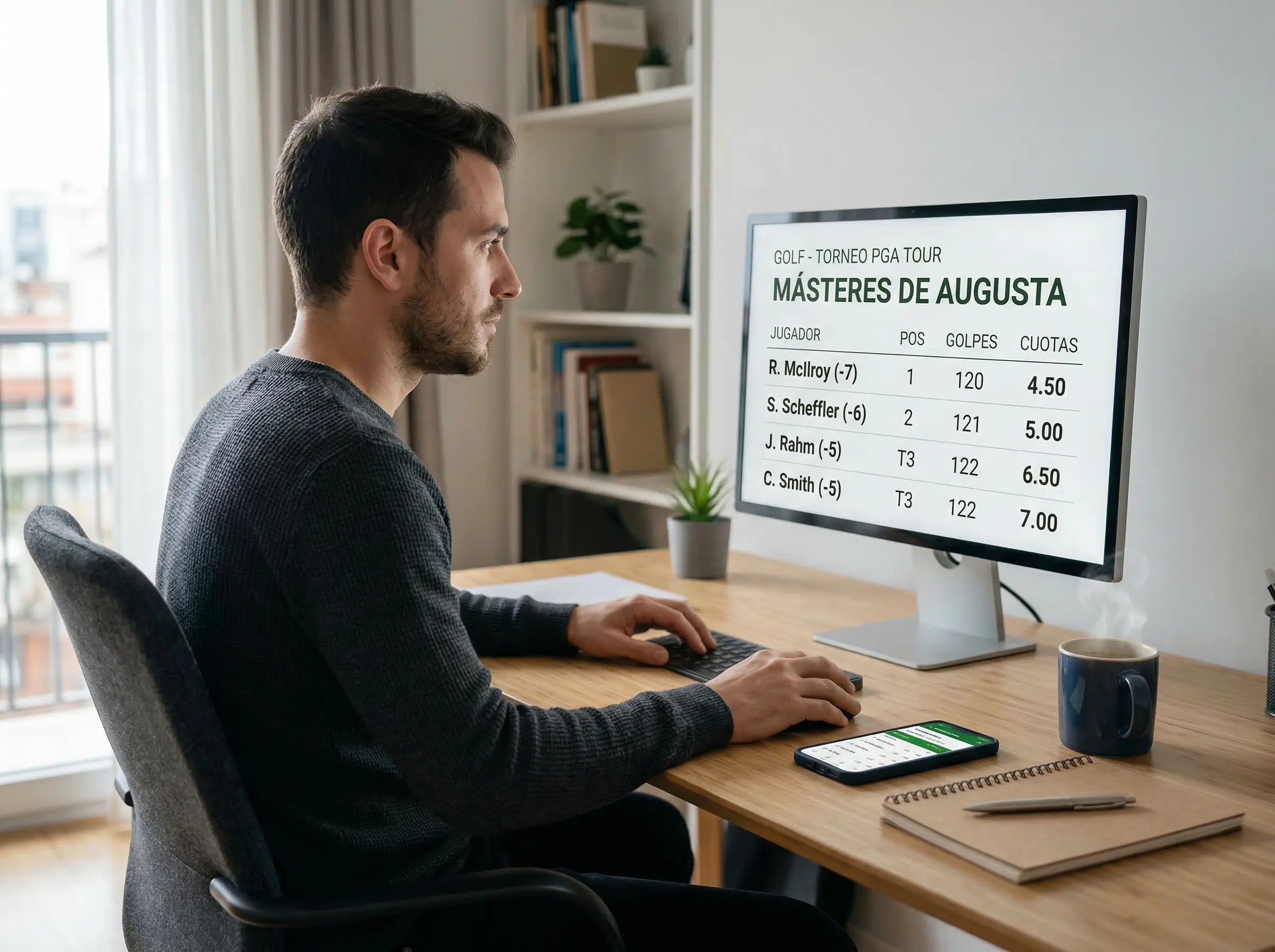 Pantalla de operador con mercados de apuestas de golf outright y top-10